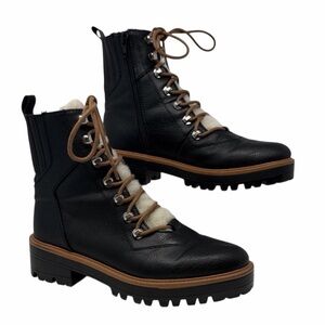 AE Black Faux Leather Women's Lug Boots With Sherpa details Size 7